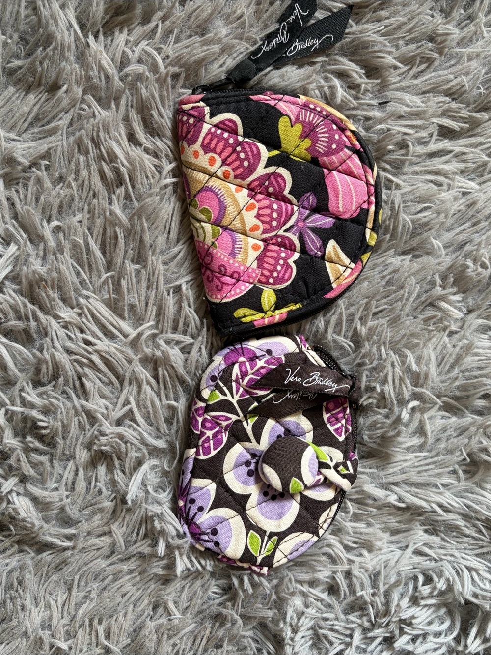 Vera Bradley Quilted Floral coin/card Case in Pink, Purple & Black set of 2
